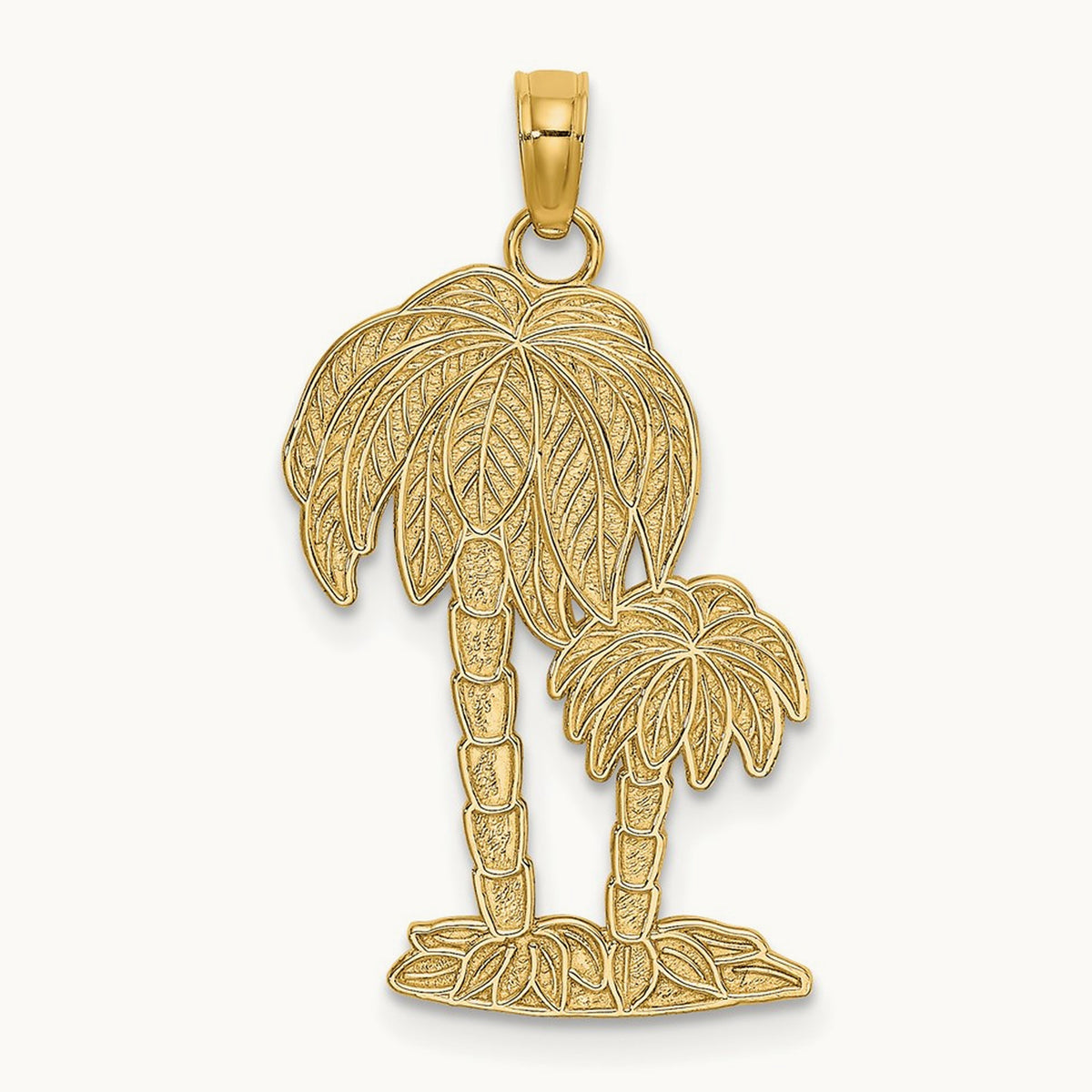 2-D Textured Double Palm Trees Charm, 14K