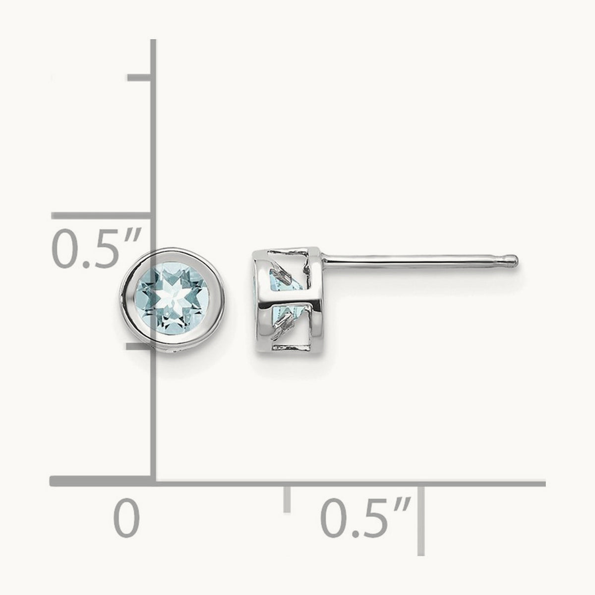 Bezel March/Aquamarine Post Earrings — 14K White Gold
