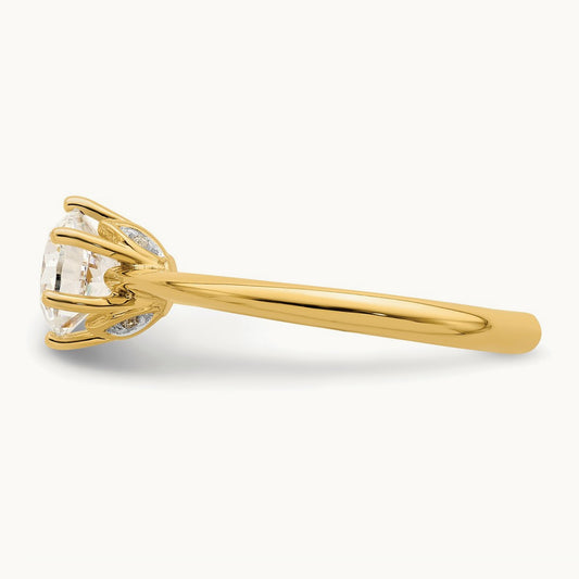 Polish 1ct Round Leaf Design Semi-Mount Dia Ring, 14K