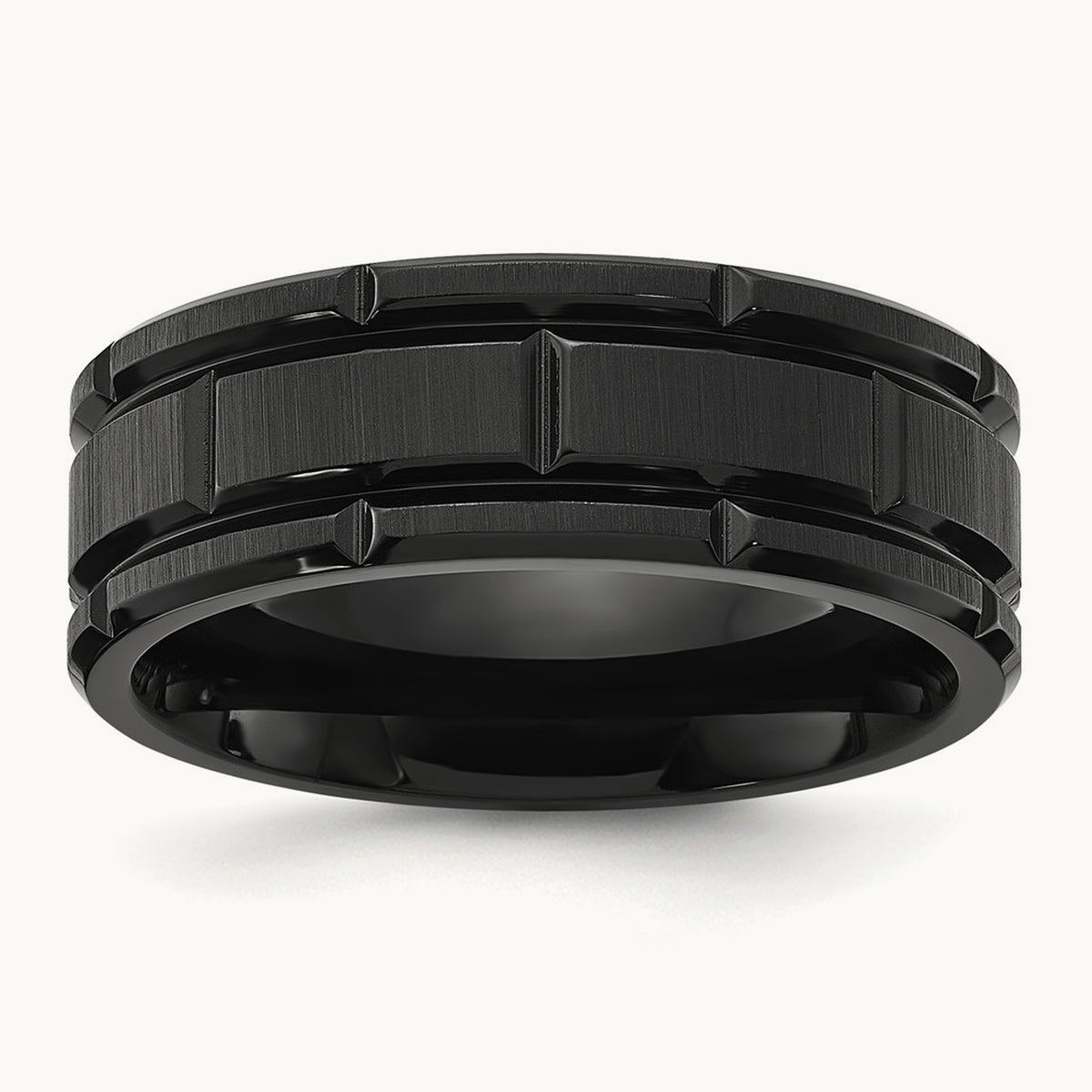 Brushed and Polished Black IP-plated Notched Band, 8mm, Titanium
