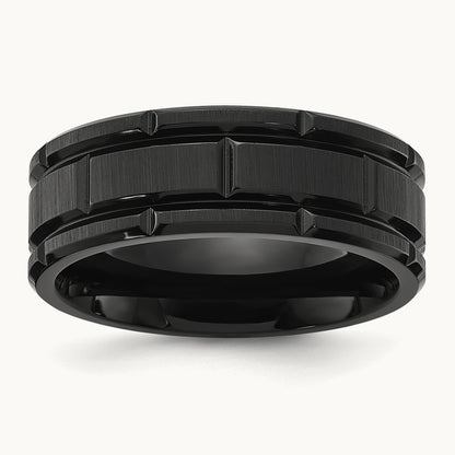 Brushed and Polished Black IP-plated Notched Band, 8mm, Titanium