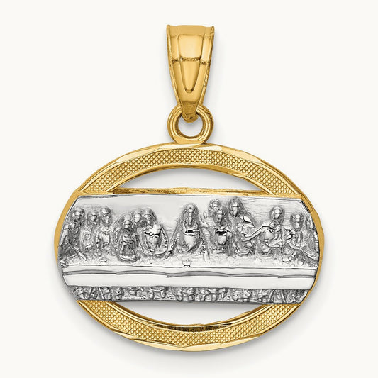 w/Rhodium The Last Supper Pendant, 14K