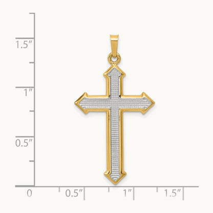 w/Rhodium Polished and Textured Passion Cross Pendant, 14K