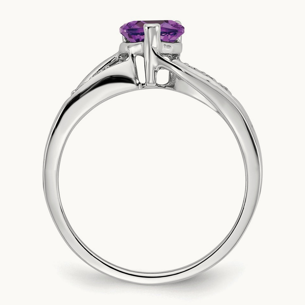 Amethyst and Diamond Heart Ring — 14K White Gold, 7