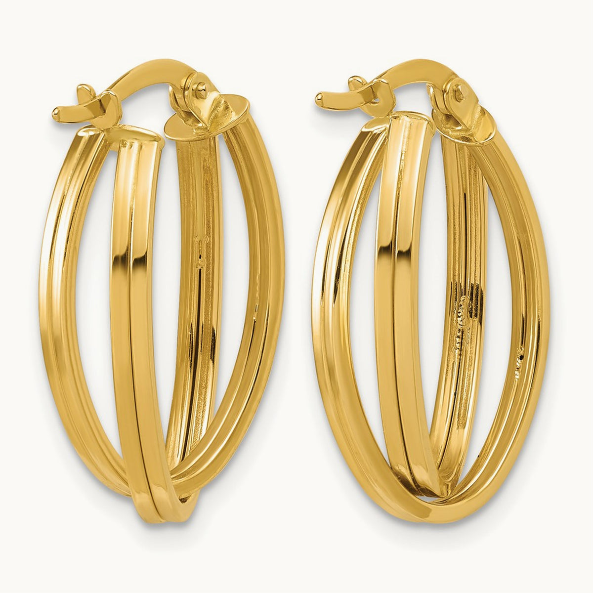 Polished and Grooved Oval Twist Hoop Earrings, 14K — Leslie's