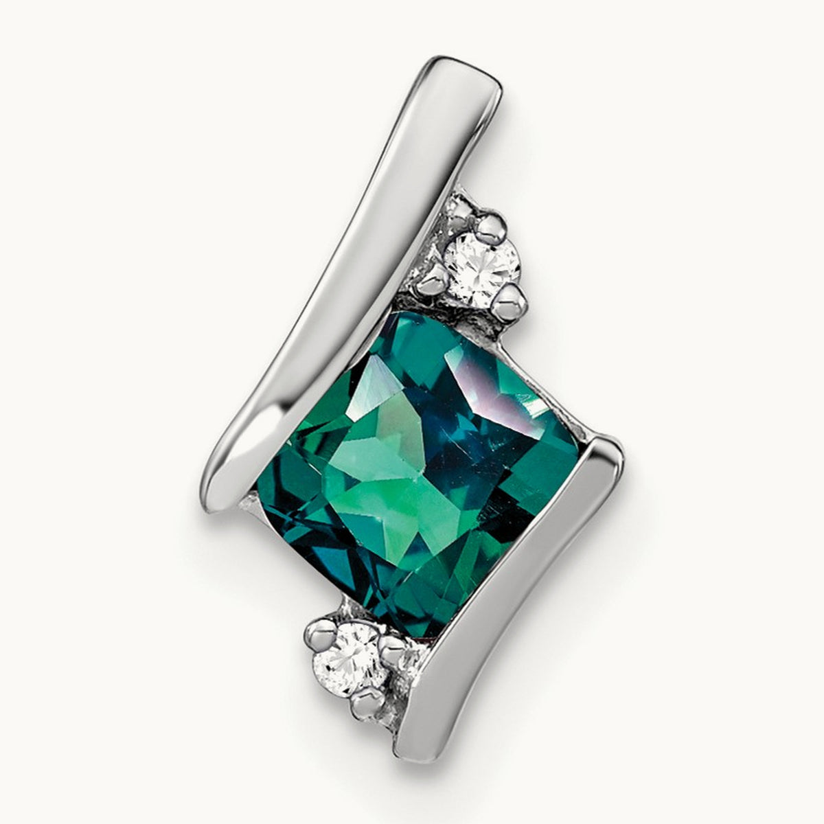 Cushion Cr. Alexandrite and Diamond Chain Slide, 14K White Gold