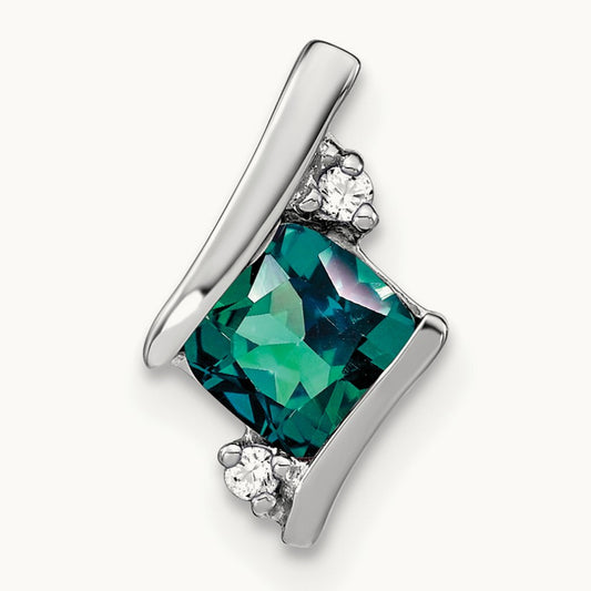 Cushion Cr. Alexandrite and Diamond Chain Slide, 14K White Gold
