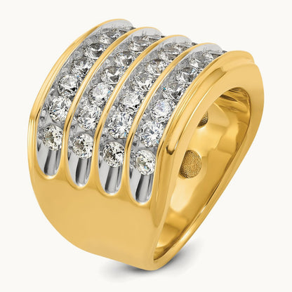 With White Rhodium 4 Row Men's Ring, 3.75 ct tw Lab-Grown Diamond