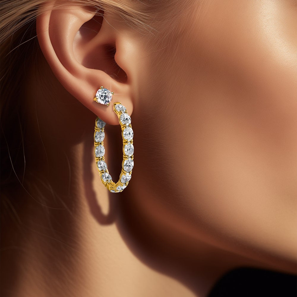 Oval & Round in/Out Hoop Earrings, 8.50 ct tw Lab-Grown Diamond — 14K Yellow Gold