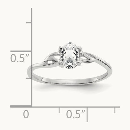 White Topaz Birthstone Ring, 14K White Gold