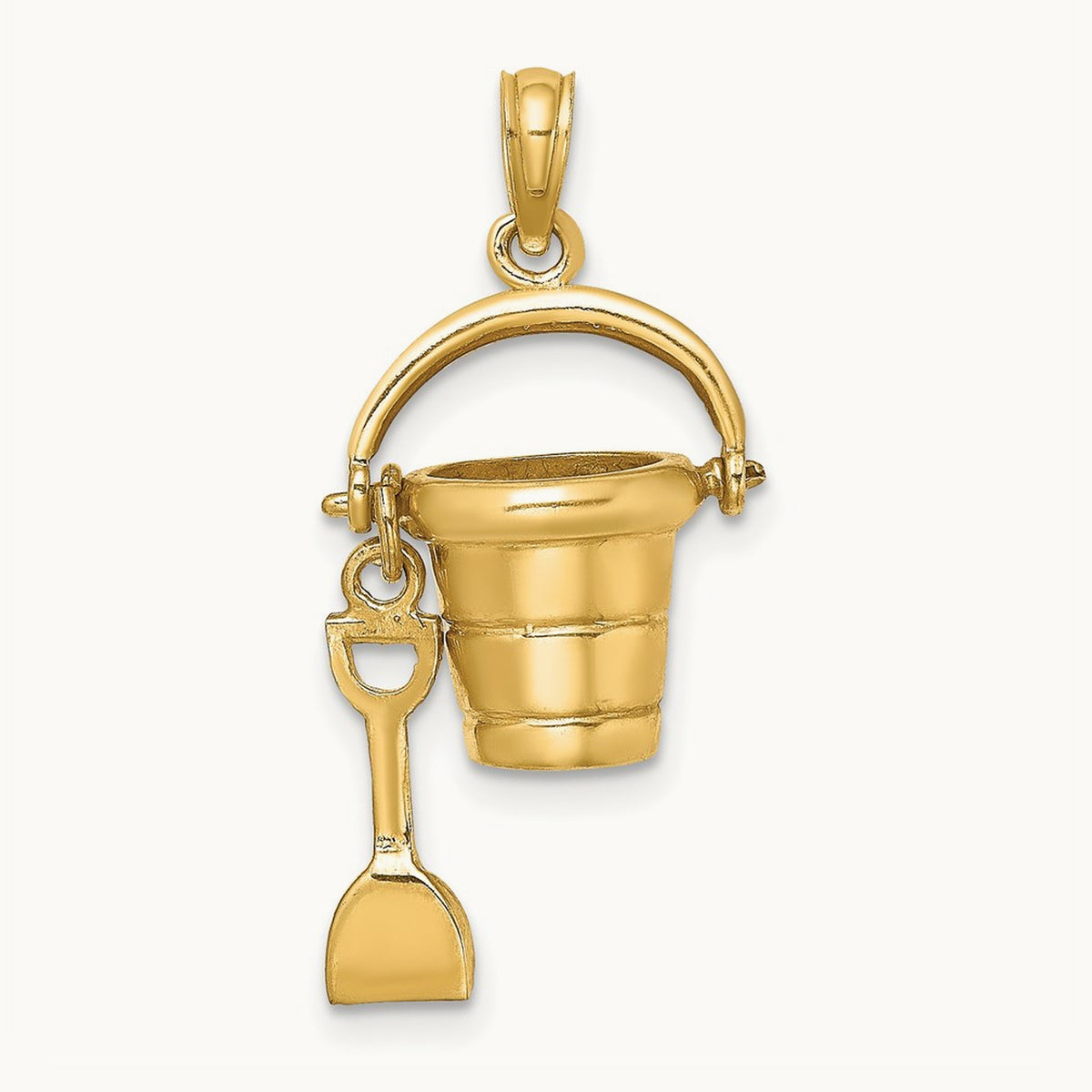 3D OCEAN CITY Bucket w/Shovel Charm, 14K