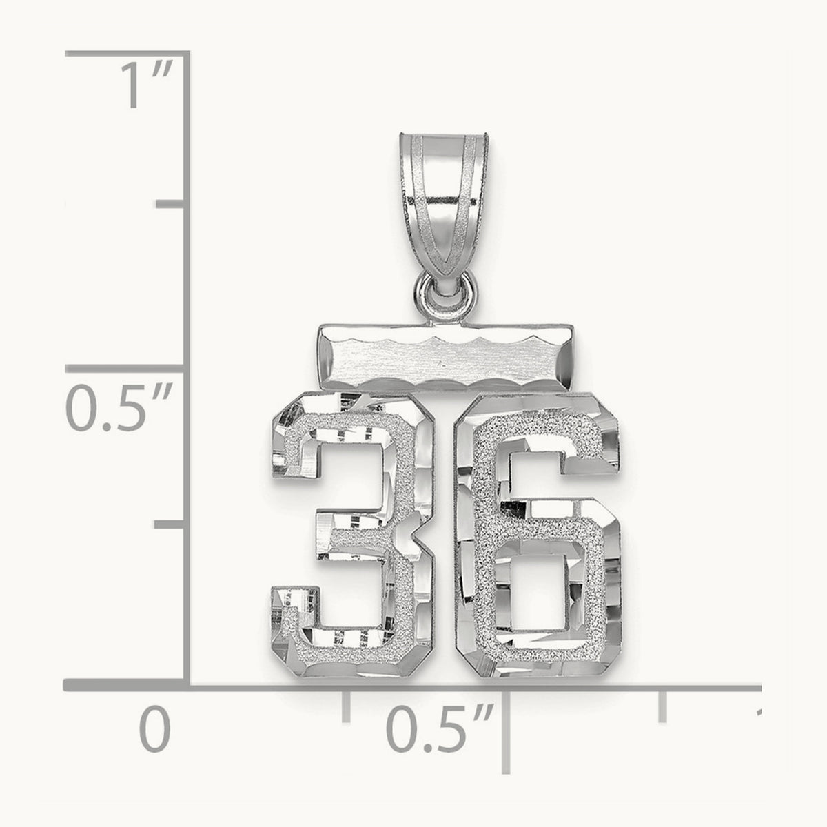 Small Brushed Diamond-cut Number 36 Charm, 14K White Gold