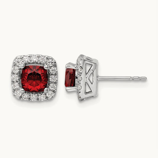 Jan Birthstone Garnet Halo Post Earrings, 0.50 ct tw Lab-Grown Diamond