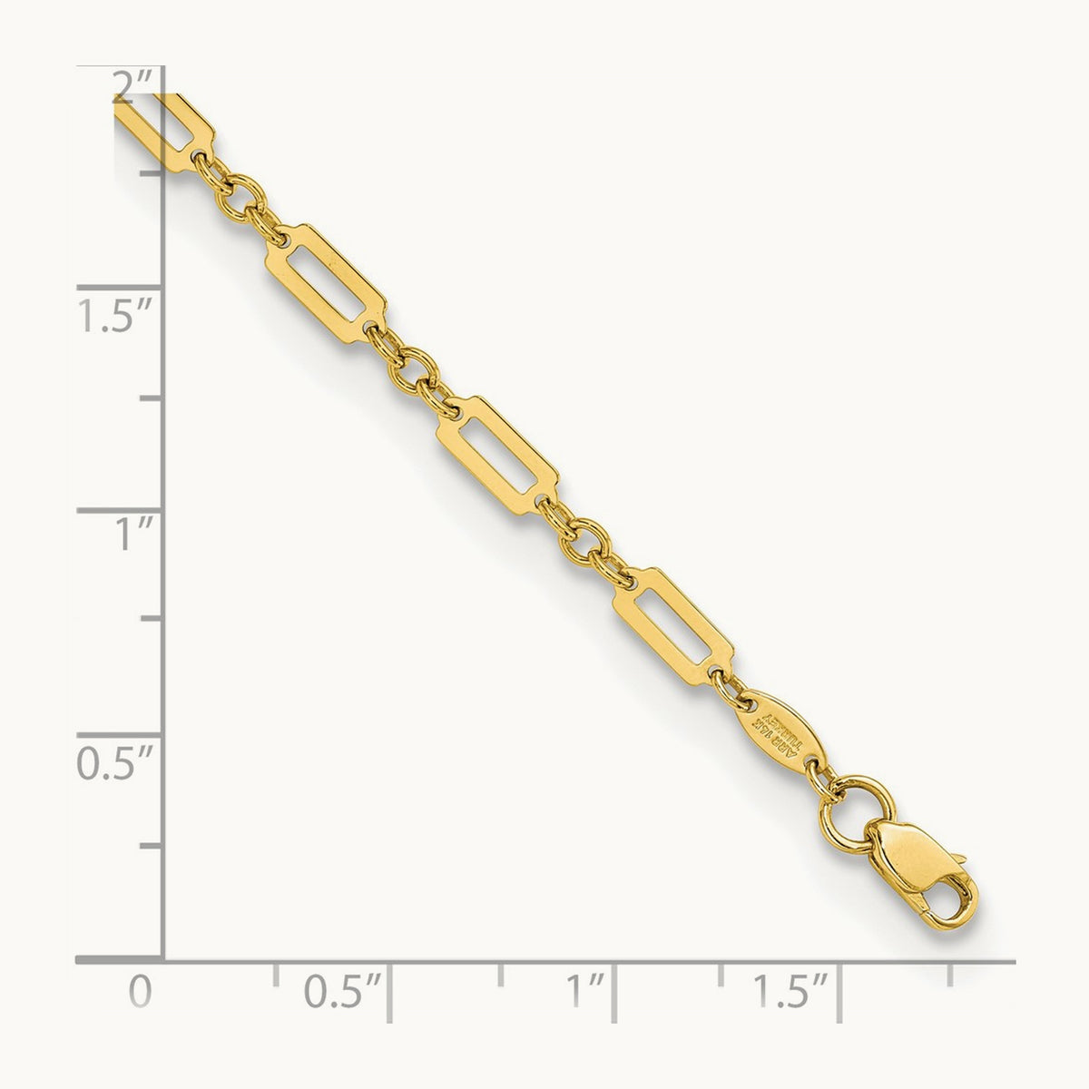 Polished Fancy Rectangle Link 7.5in Bracelet — 14K Yellow Gold