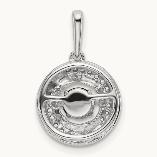 Round Garnet and Diamond Pendant — 14K White Gold