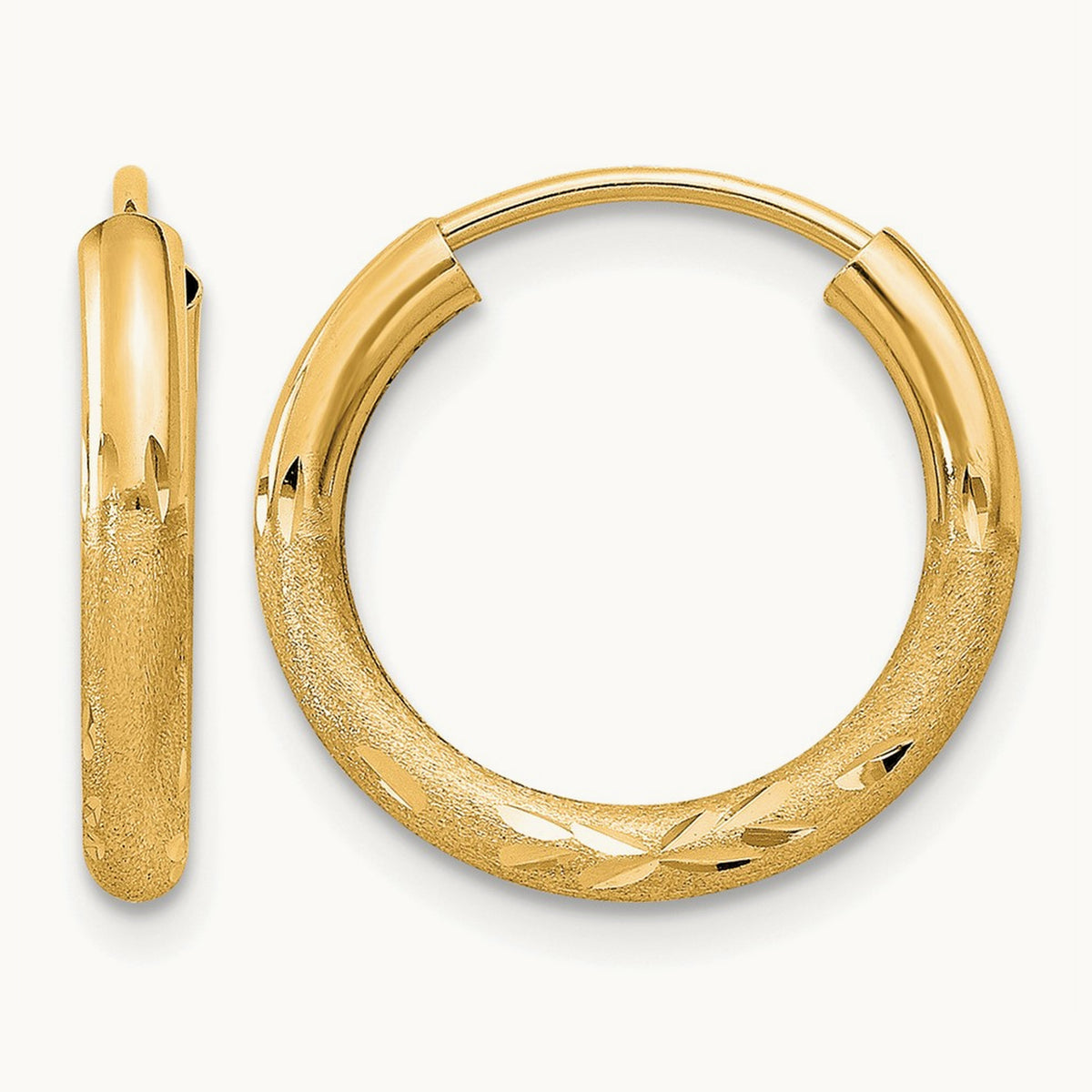 Satin Diamond-cut Endless Hoop Earrings — 14mm, 2mm