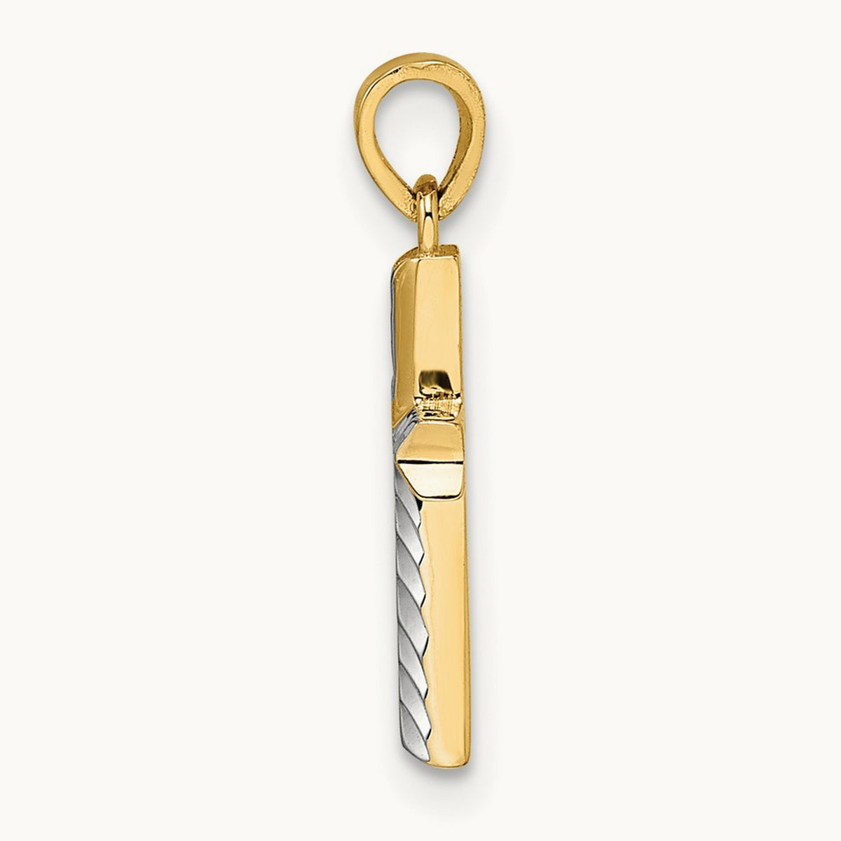 w/Rhodium Diamond-cut Small Latin Cross Pendant, 14K