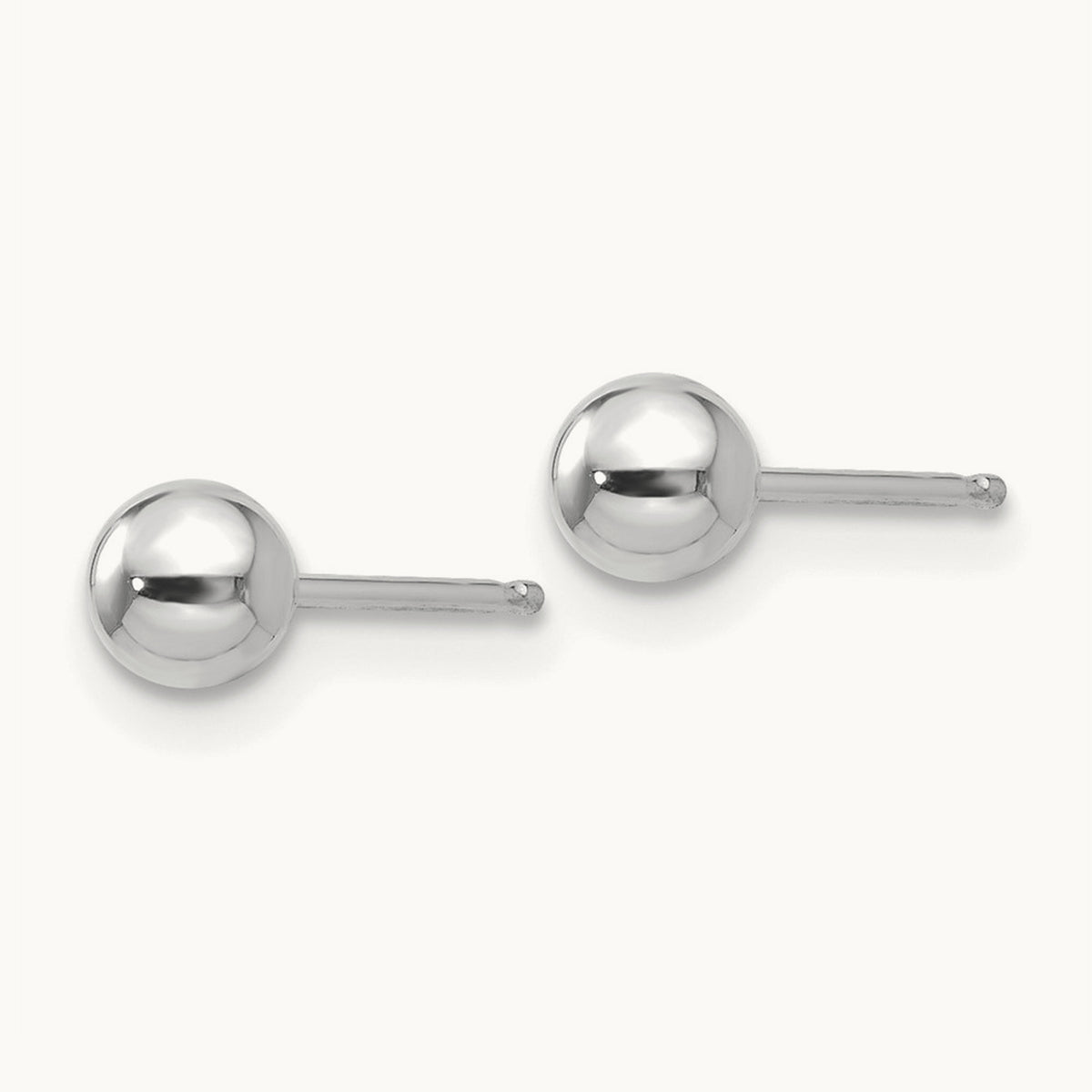 Polished Ball Post Earrings — 14K White Gold, 4mm