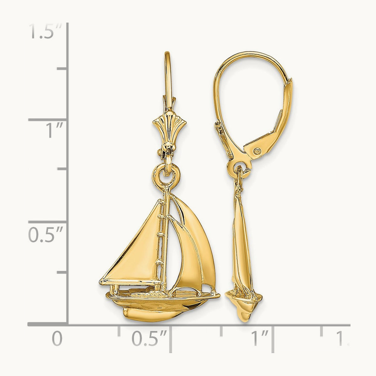 3D Polished Sailboat Leverback Earrings, 14K