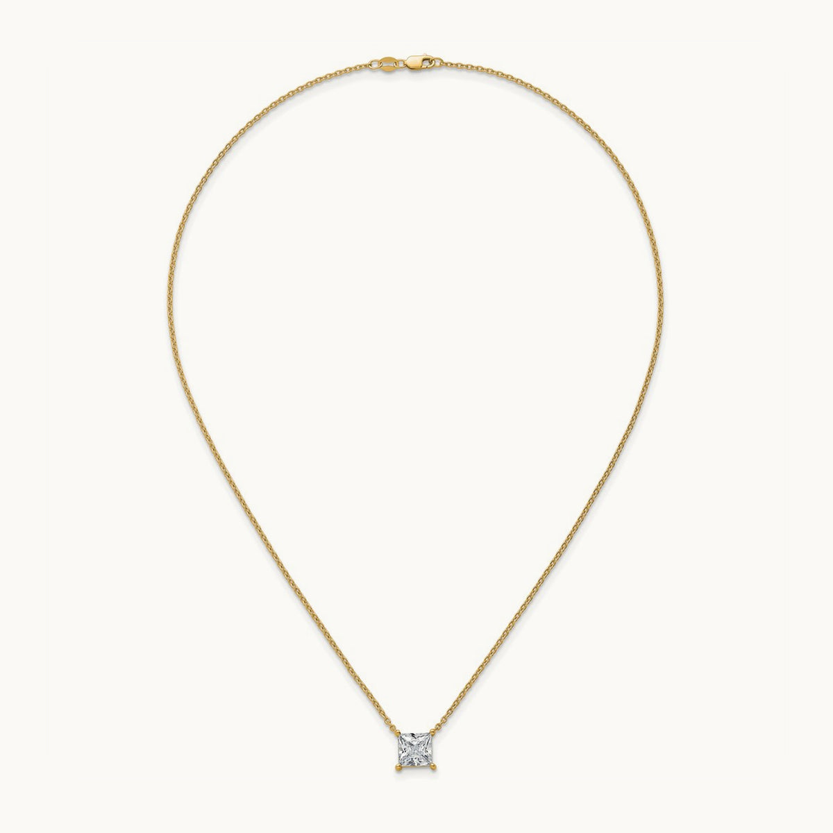 Princess Pendant Necklace, 0.25-4.00 ct tw Lab-Grown Diamond — 3 1/2 ct, 14K Yellow Gold