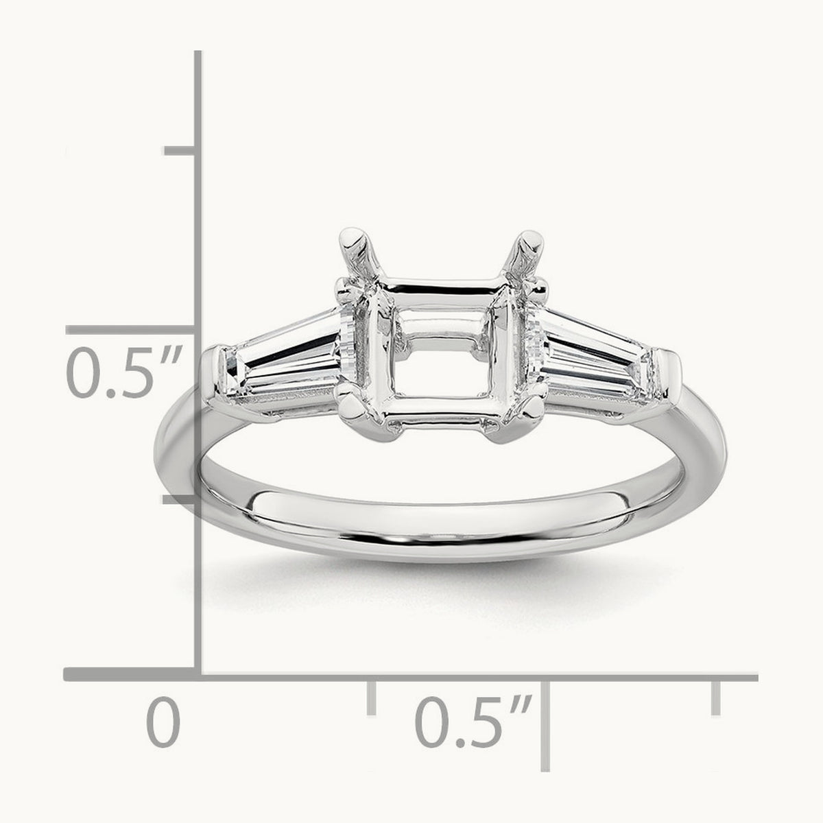 Baguette Princess Semi-Mount Engagement Ring, 0.50-0.75 ct tw Lab-Grown Diamond — 1/2 ct, 14K White Gold