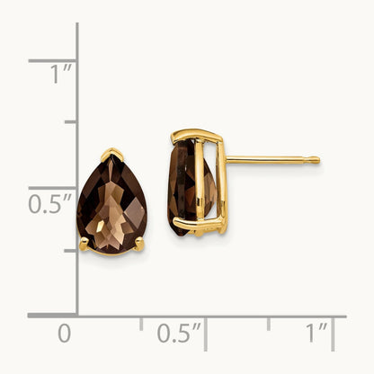 10x7 Pear Checker-Cut Smoky Quartz Earrings, 14K