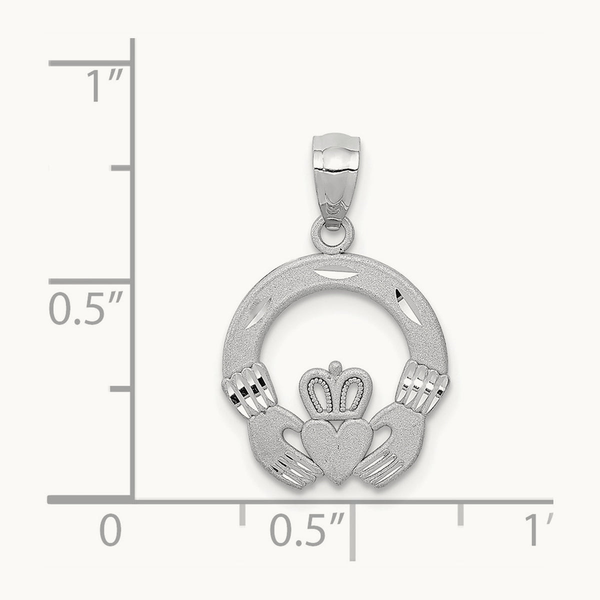 Solid D/C Claddagh Pendant, 14K White Gold