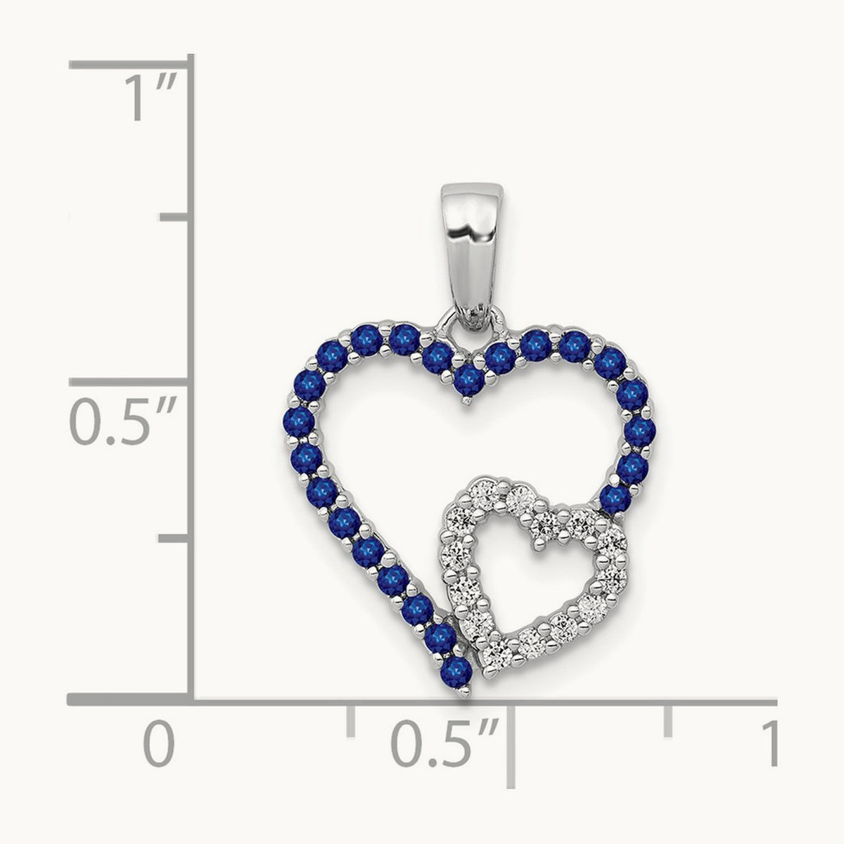 Diamond and Sapphire Double Heart Pendant, 14K White Gold