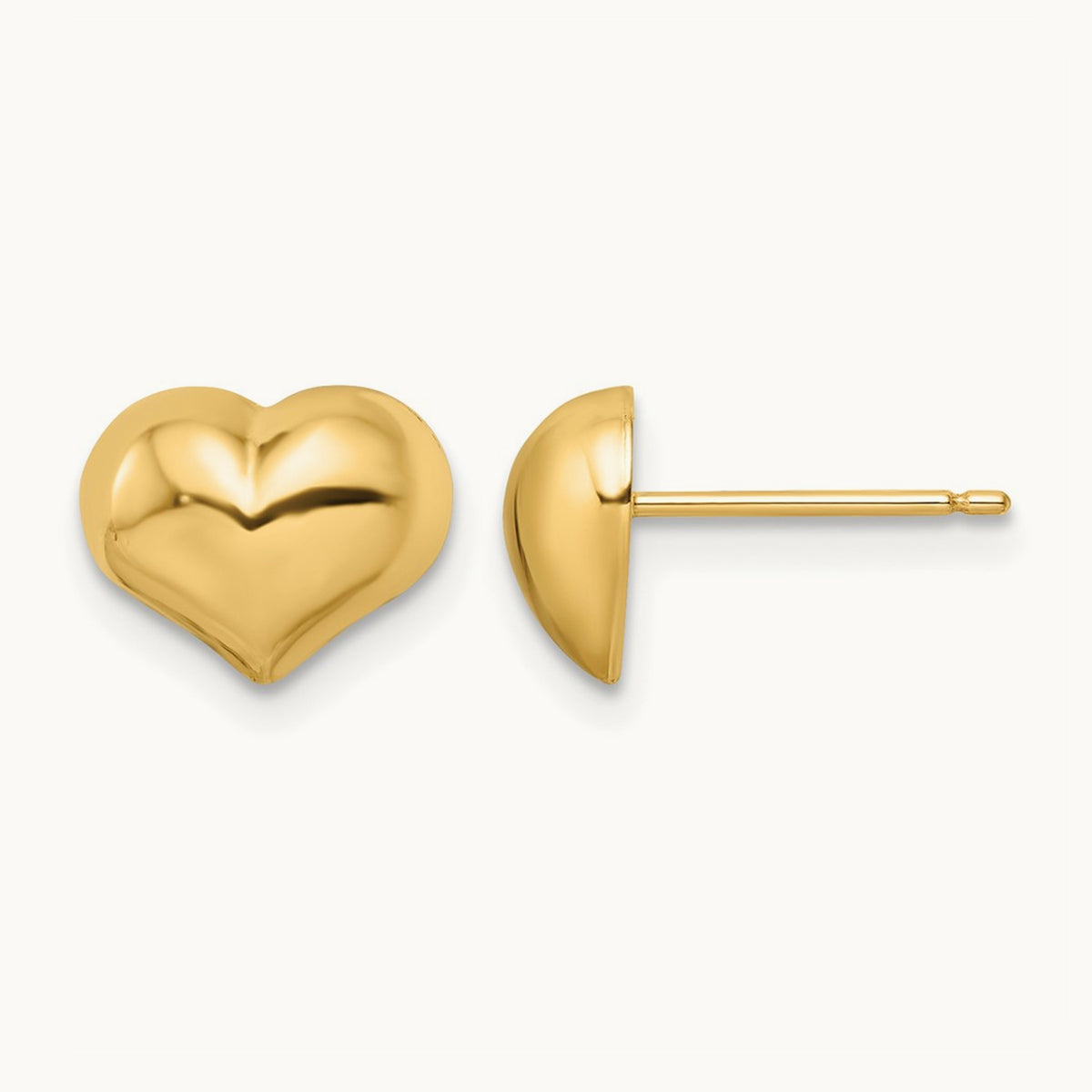Polished Puffed Heart Post Earrings — 14K Yellow Gold, 7.75mm