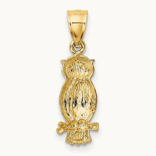 Satin Diamond-cut Owl Pendant, 14K