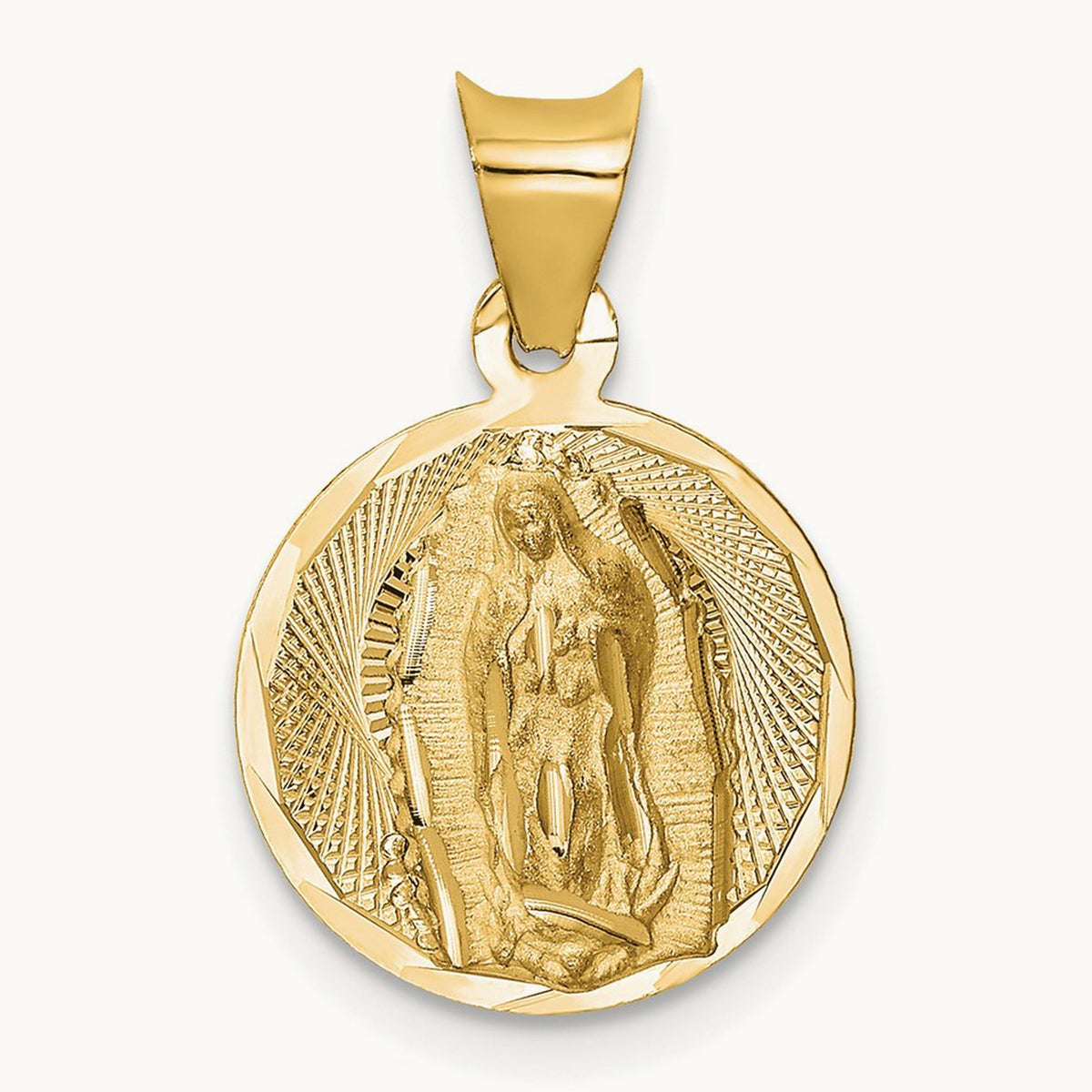 Polished Diamond-cut Lady Of Guadalupe Circle Pendant — 14K Yellow Gold, 13.07mm