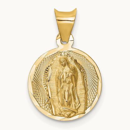 Polished Diamond-cut Lady Of Guadalupe Circle Pendant — 14K Yellow Gold, 13.07mm