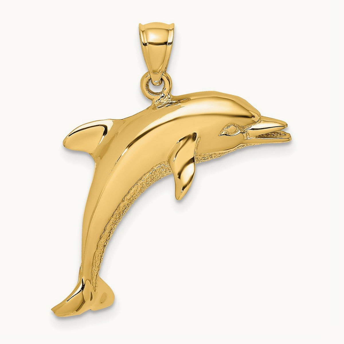 Polished Jumping Dolphin Charm — 14K Yellow Gold, 28mm