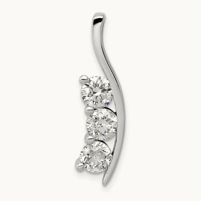 AA Diamond Large Three Stone Curved Bar Pendant, 14K White Gold