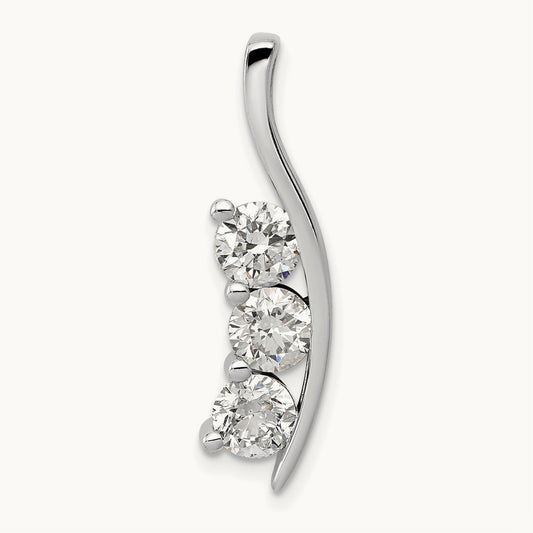 AA Diamond Large Three Stone Curved Bar Pendant, 14K White Gold