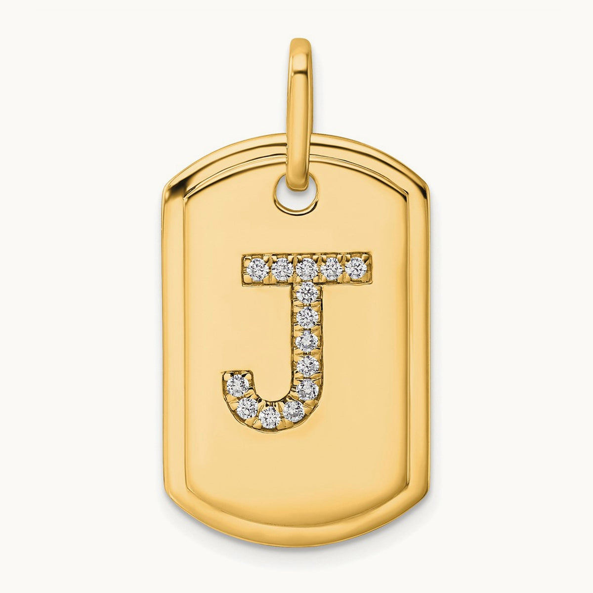Diamond Dog Tag Charm — 14K Yellow Gold, J