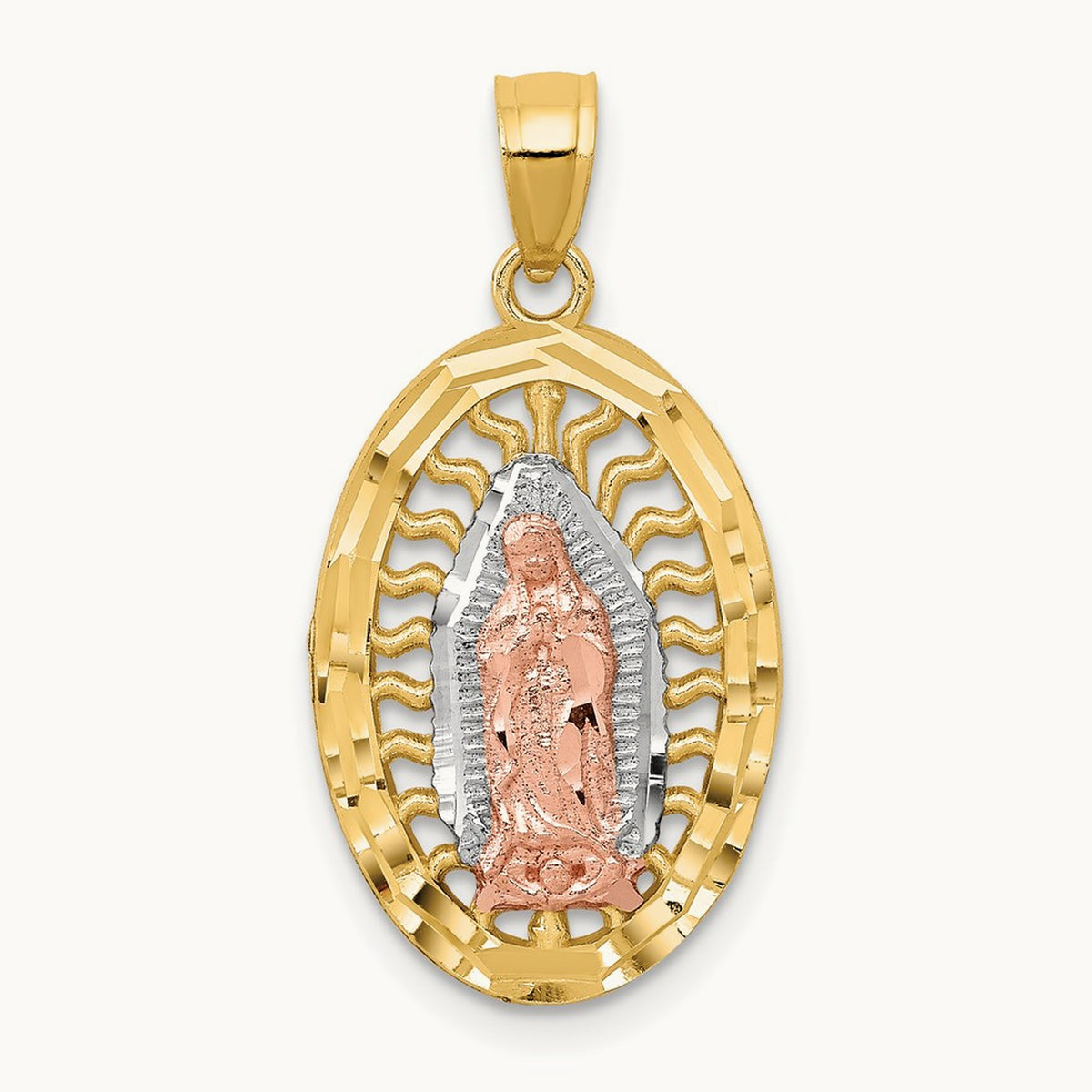w/White Rhodium D/C Lady of Guadalupe Charm, 14K Two-tone
