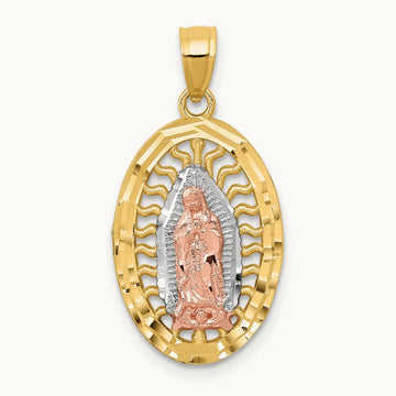 w/White Rhodium D/C Lady of Guadalupe Charm, 14K Two-tone