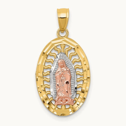 w/White Rhodium D/C Lady of Guadalupe Charm, 14K Two-tone