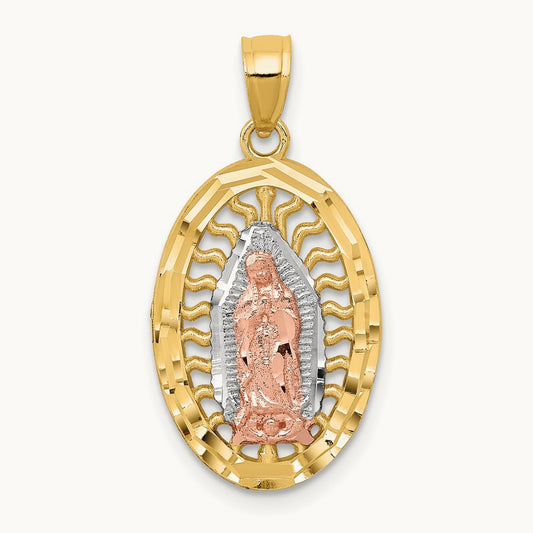 w/White Rhodium D/C Lady of Guadalupe Charm, 14K Two-tone