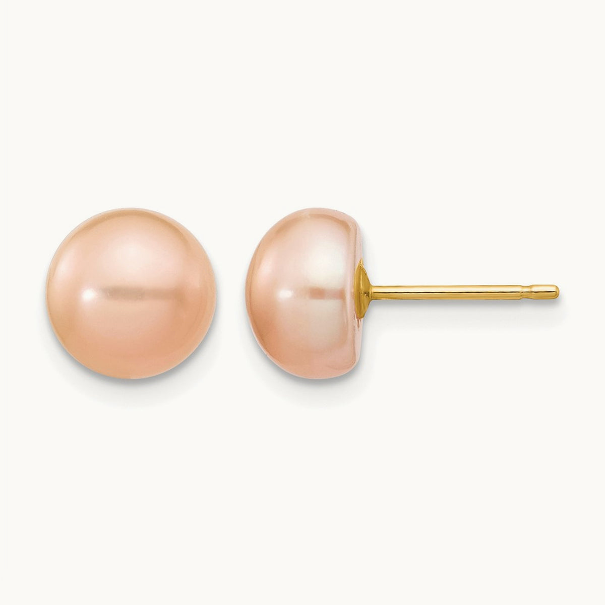 7- Pink Button FW Cultured Pearl Stud Post Earrings, 8mm, 14K