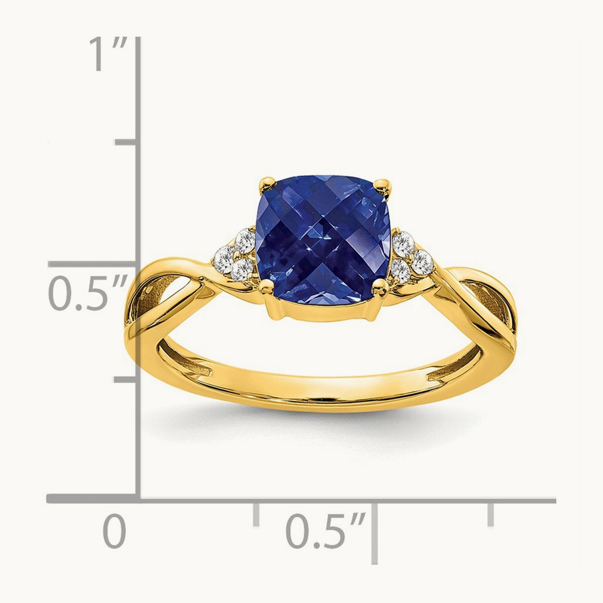 Checkerboard Created Sapphire and Lab-Grown Diamond Ring — 14K Yellow Gold