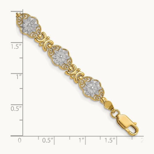 Flower 7.5in Bracelet, 14K with White Rhodium