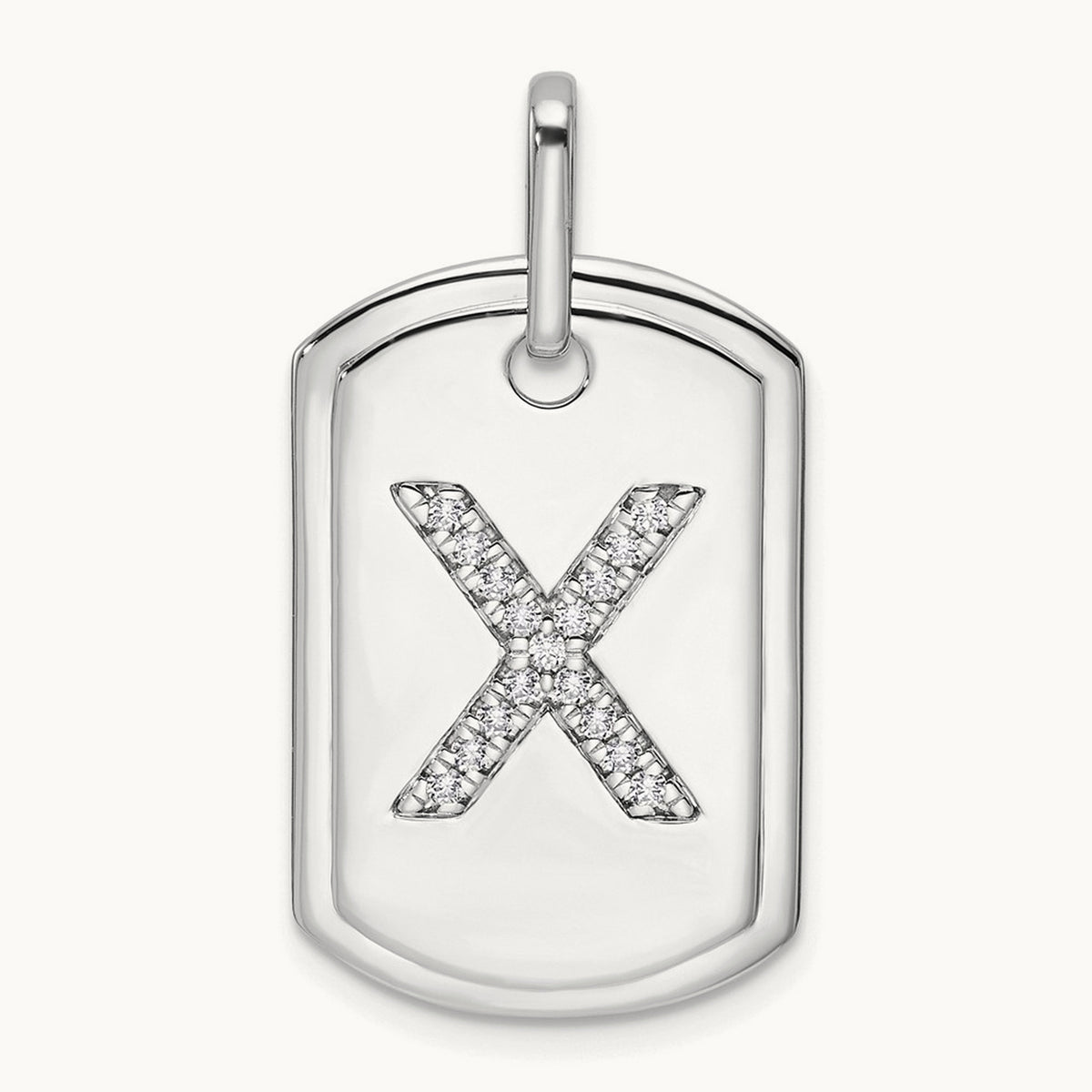 Diamond Dog Tag Charm — 14K White Gold, X