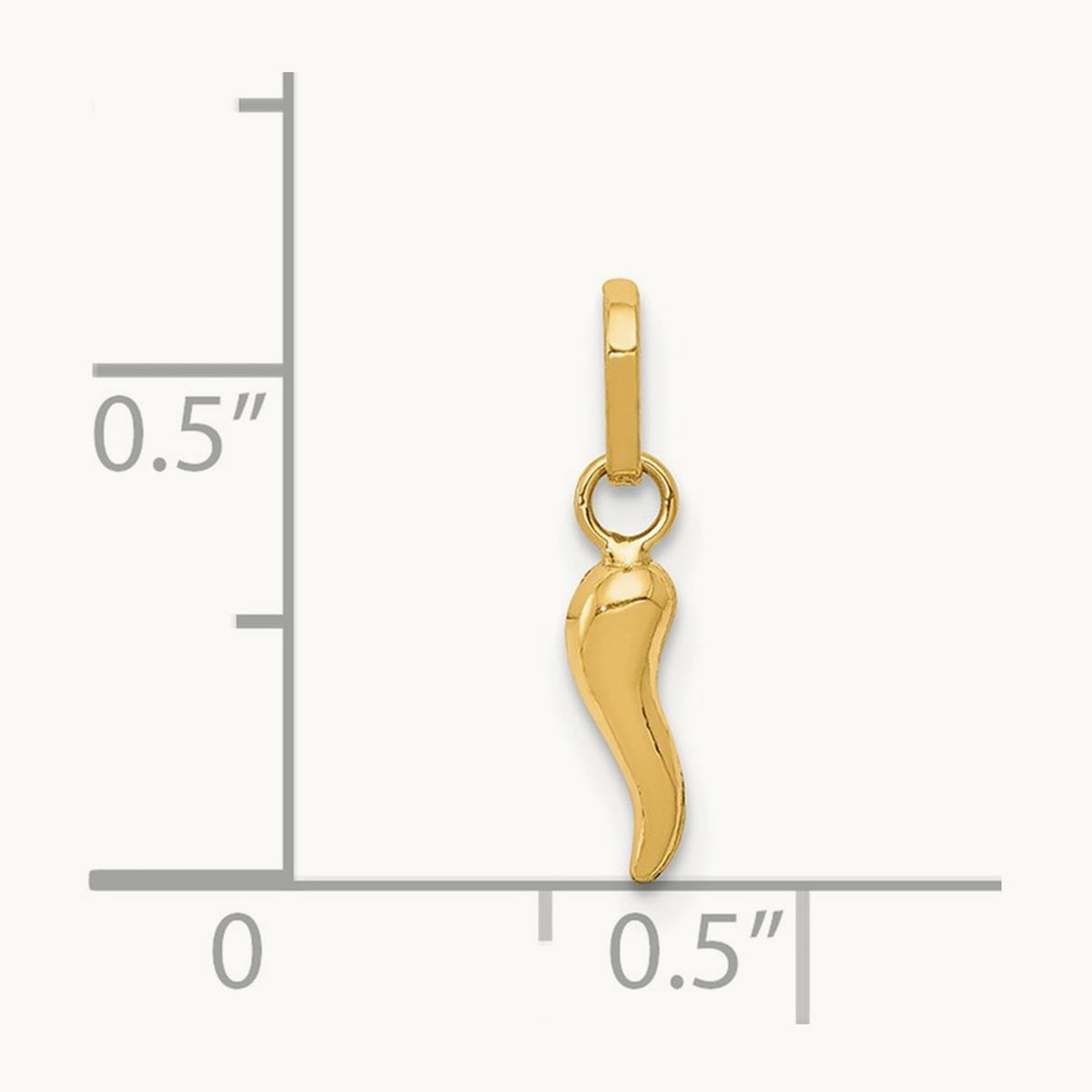 3D Italian Horn Charm — 14K Yellow Gold, 12mm