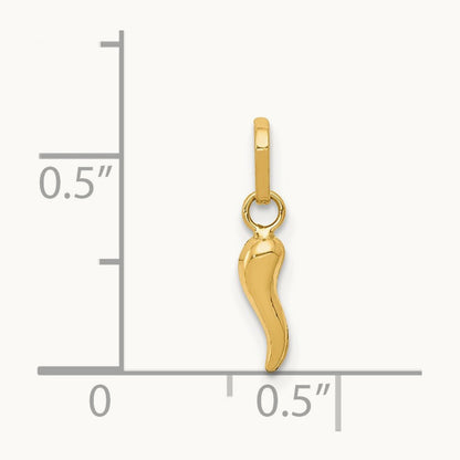 3D Italian Horn Charm — 14K Yellow Gold, 12mm