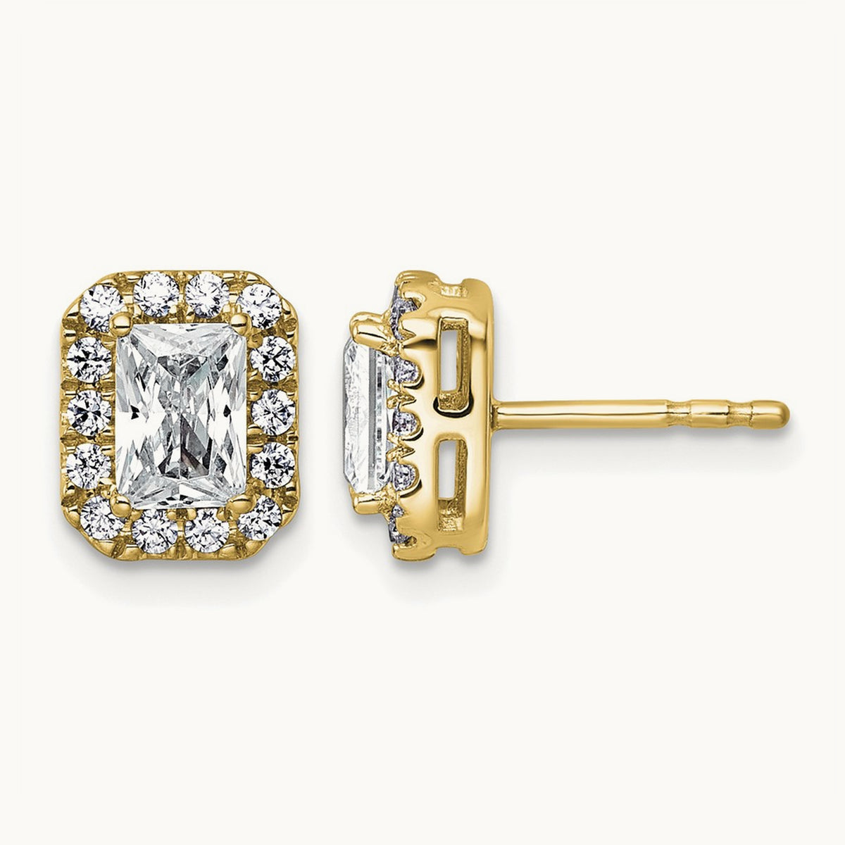 Radiant Halo Post Earrings, 0.50-8.50 ct tw Lab-Grown Diamond — 1 1/3 ct, 14K Yellow Gold