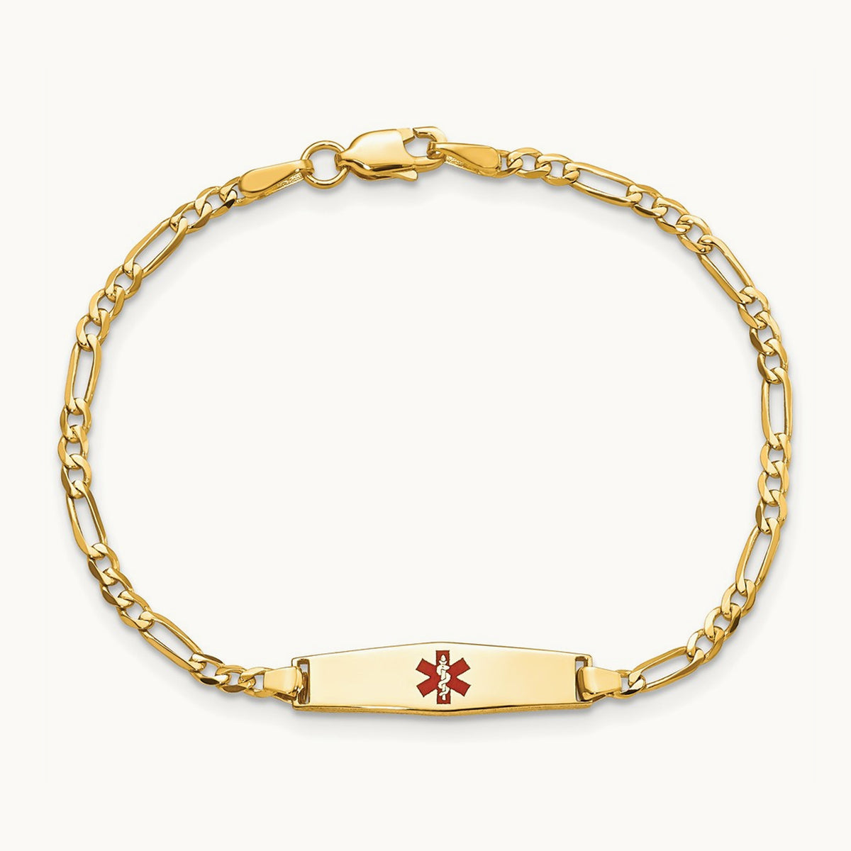 Medical Soft Diamond Shape Red Enamel Figaro Link ID Bracelet, 14K