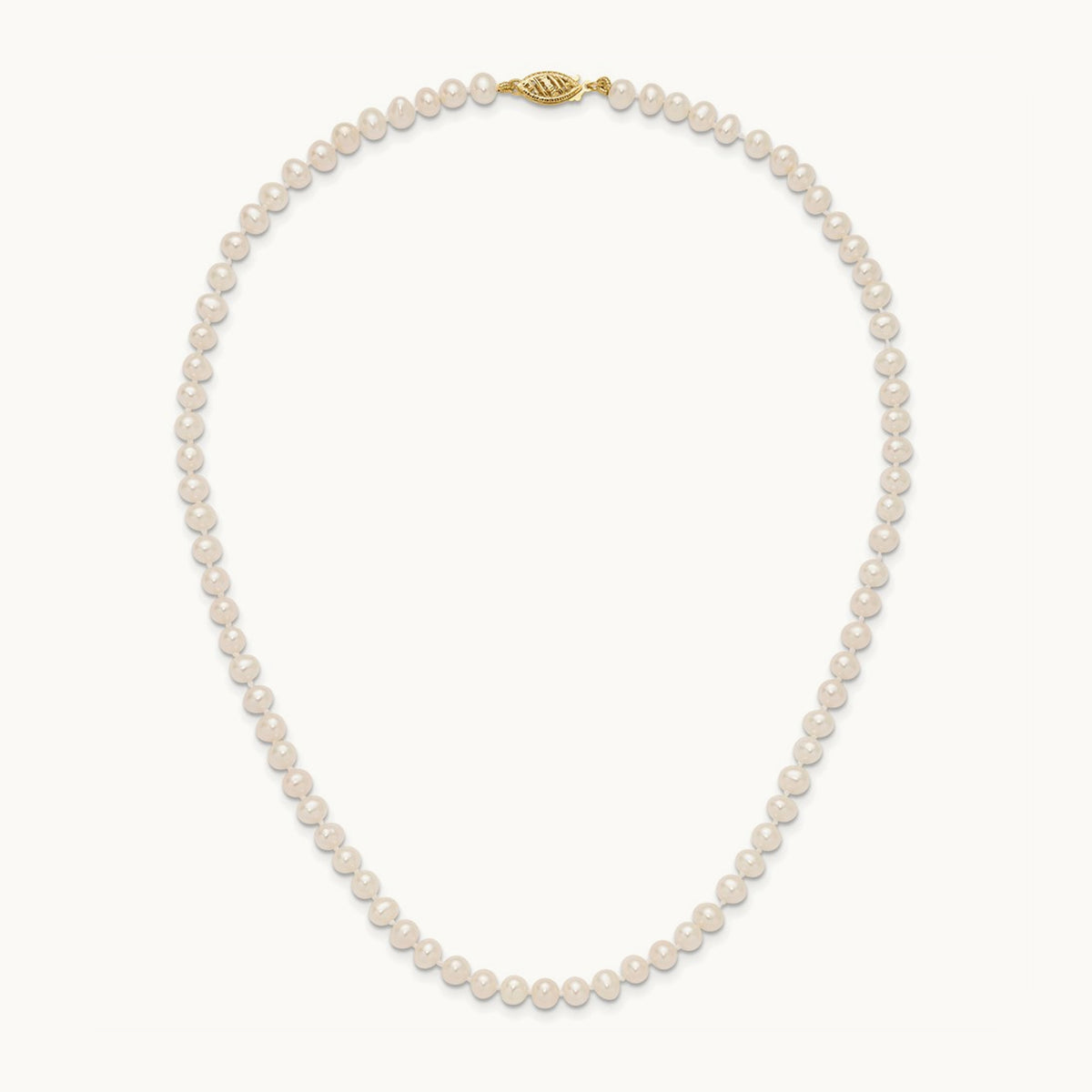 4- White Near Round Freshwater Cultured Pearl Necklace, 14K