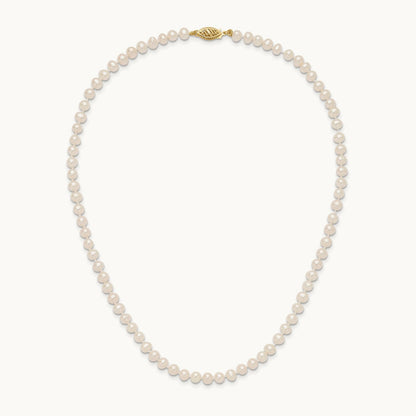 4- White Near Round Freshwater Cultured Pearl Necklace, 14K
